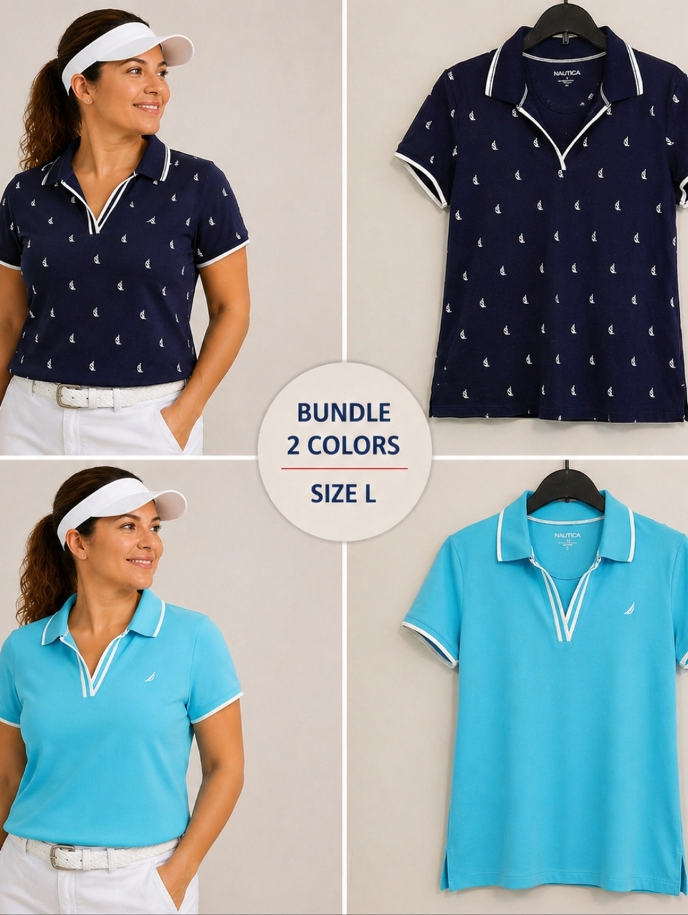 NEW Nautica Sustainably Crafted  Polo Sz L Cotton-knit Golf Navy Sailboat NWOT - Picture 7 of 8